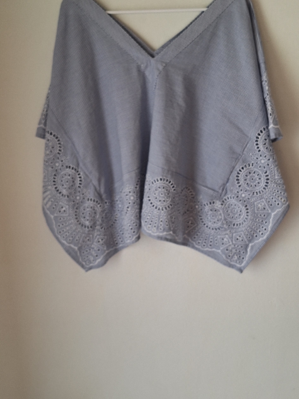 Anthropologie Navy and White Striped Crochet-Hem Top One Size Fits All - Picture 3 of 4